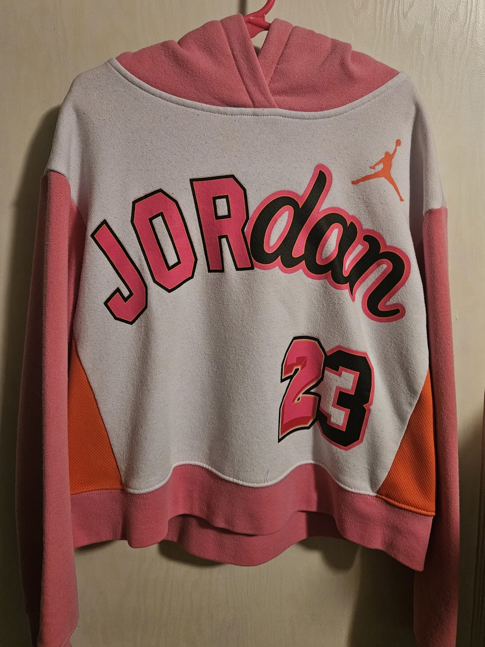 Jordan Women's White Hoodie with Pink and Orange Accents